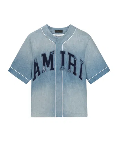 Amiri Blue Sunfaded Baseball Denim Shirt