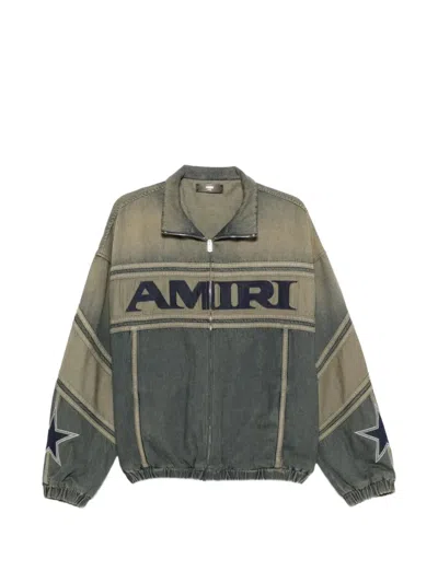 Amiri Paneled Denim Bomber Jacket In Green