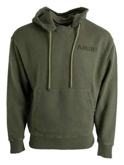 Amiri Logo-detail Frayed-hem Hoodie In Green
