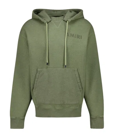 Amiri Logo-detail Frayed-hem Hoodie In Green