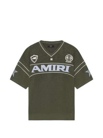 Amiri Sport Mesh T Shirt Ribbed Hem V Neck In Green