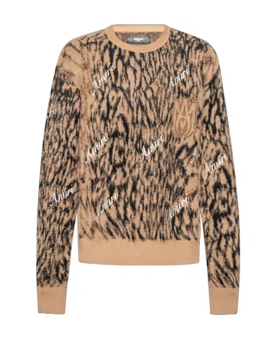 Amiri Logo-embellished Cheetah-pattern Wool Jumper In Nude
