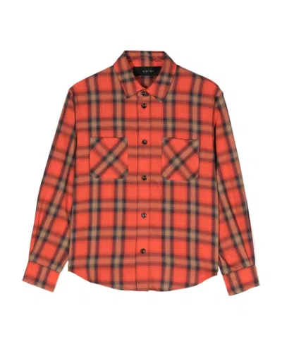 Amiri Logo-embroidered Check-pattern Shirt In Brown