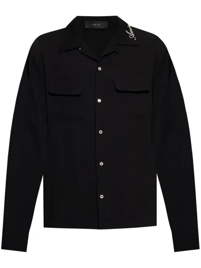 Amiri Logo-embroidered Collar Shirt In Black