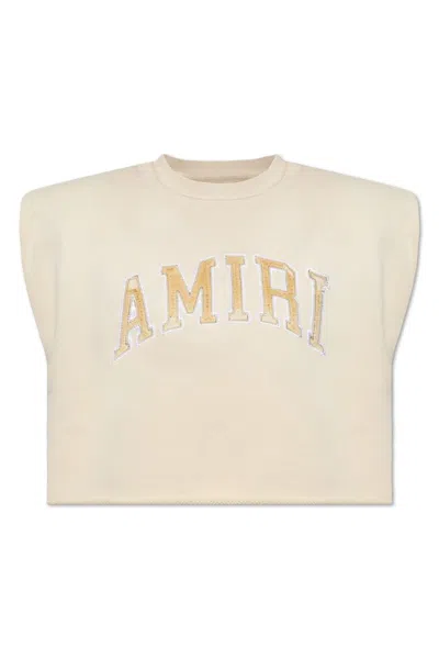 Amiri Logo Embroidered Cropped Top In Alabaster