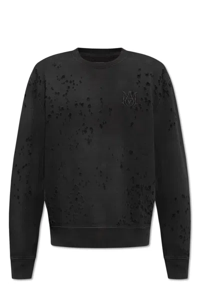 Amiri Logo Embroidered Distressed Crewneck Sweatshirt In Black
