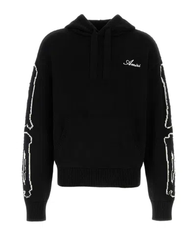 Amiri Logo Embroidered Drawstring Knitted Hoodie In Black