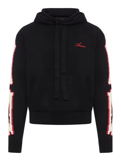 Amiri Logo Embroidered Drawstring Knitted Hoodie In Black