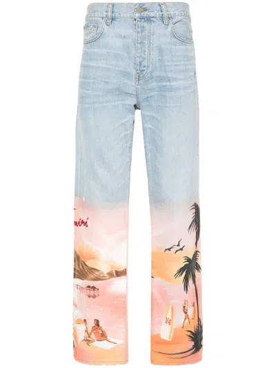 Amiri Logo-embroidered Jeans In Multi