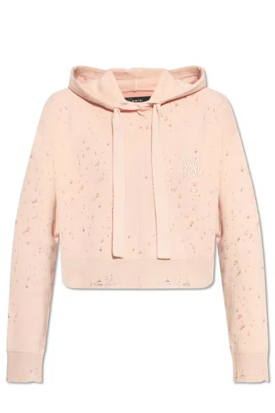 Amiri Logo Embroidered Knitted Hoodie In Pink