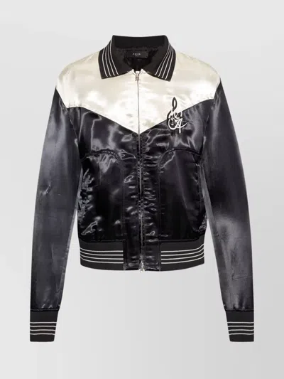 Amiri Logo Embroidered Satin Jacket With Ribbed Finish In Black