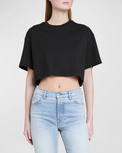 Amiri Logo Embroidered Short-sleeve Crop T-shirt In Black