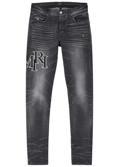 Amiri Logo-embroidered Skinny Jeans In Black