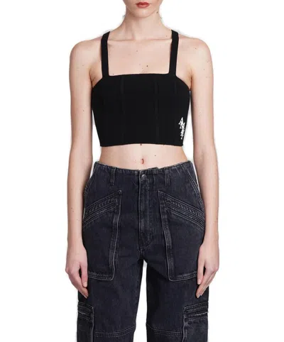 Amiri Logo-embroidered Cropped Top In Black