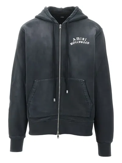 Amiri Logo-embroidered Zip-up Hoodie In Blue