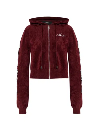 Amiri Logo-embroidered Zip-up Hoodie In Burgundy