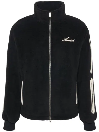 Amiri Mens Black Bones Logo-embroidered Fleece Jacket Xl
