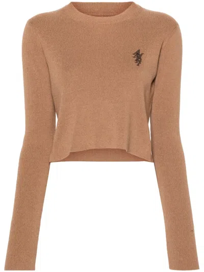 Amiri Logo-embroidery Cropped Jumper In Brown