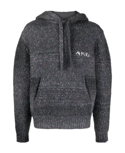 Amiri Logo-embroidery Knitted Hoodie In Black
