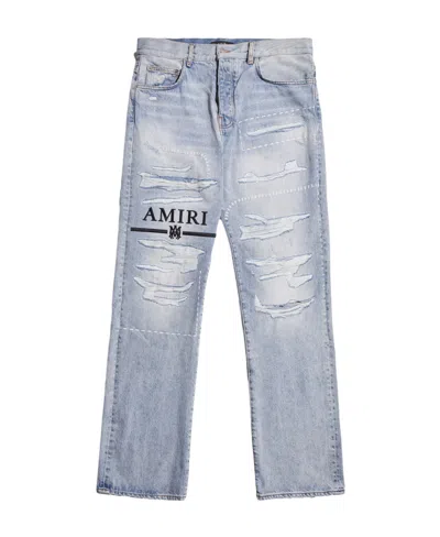 Amiri Logo-embroidery Ripped Jeans In Gray