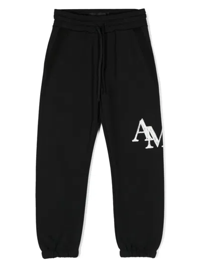Amiri Kids' Logo-flocked Cotton Track Pants In Black