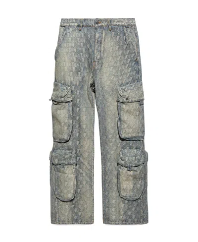Amiri Logo-jacquard Cargo Jeans In Gray