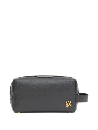 Amiri Logo Leather Toiletry Bag In Pink
