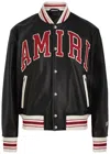 Amiri Black Bomber Jacket With Logo Patch In Leather Man In Black