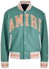 Amiri Logo Leather Varsity Jacket In Blue