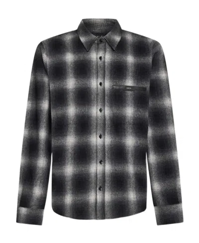 Amiri Logo-patch Check-print Shirt In Black