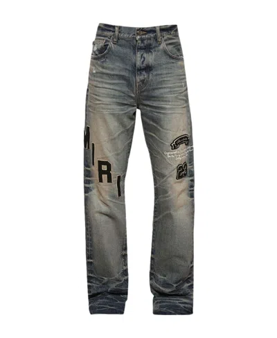 Amiri Hockey Logo Straight Jean In Vintage Indigo