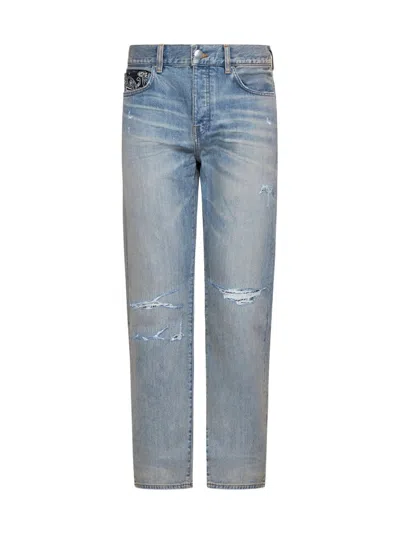 Amiri Logo Patch Distressed Straight In Blue