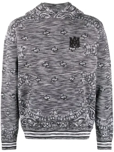 Amiri Space-dyed Bandana-jacquard Cotton Hoodie In Gray