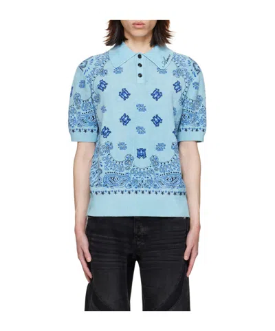 Amiri Logo Pattern Short-sleeved Polo Shirt In Blue