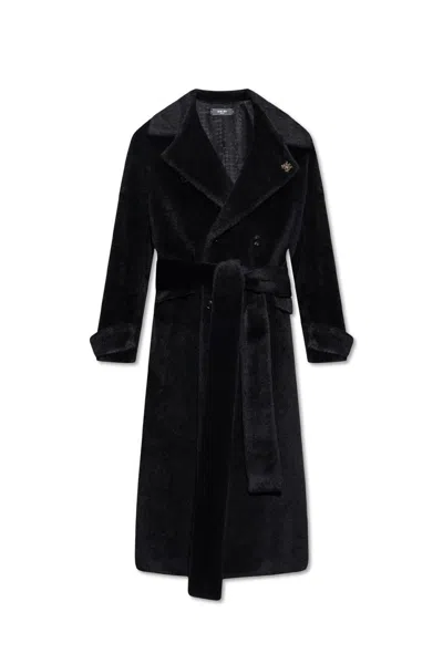 Amiri Logo Plaque Belted Coat In Black