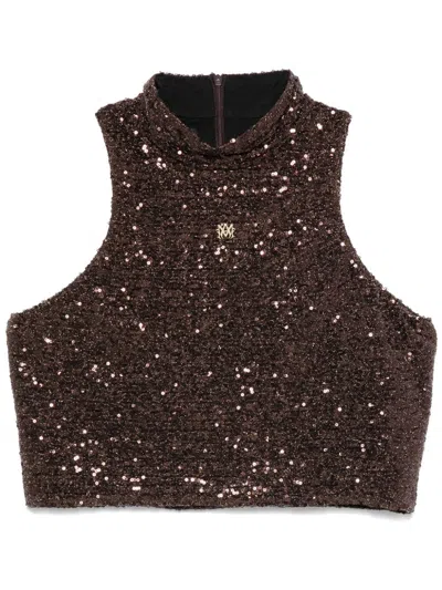 Amiri Logo-plaque Sequined Top In Brown