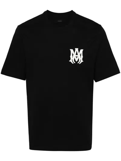 Amiri Black Crewneck T-shirt With Logo Print On The Front And Logo Lettering On The Rear In Cotton Man