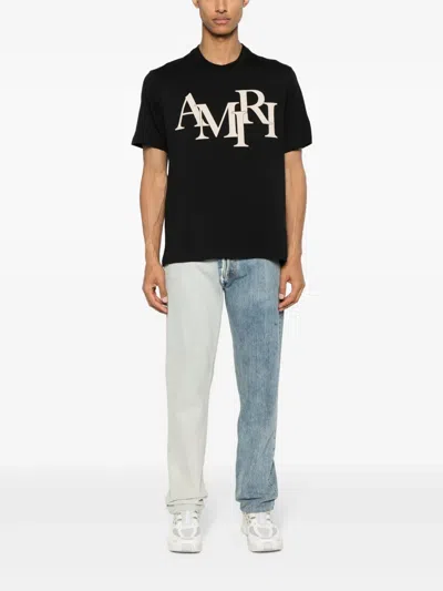 Amiri Men Black Cotton Staggered Logo T-shirt, M Luxury T-shirts For Men Darveys