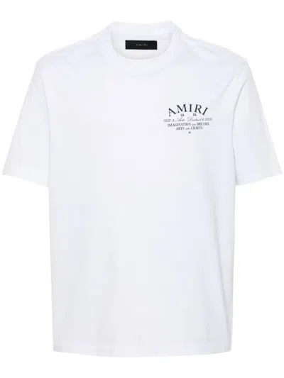 Amiri White Crewneck T-shirt With Logo Print On The Front In Gray