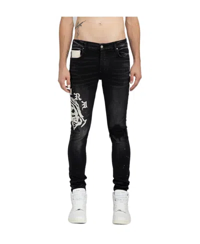 Amiri Logo-print Distressed Straight-leg Jeans In Black