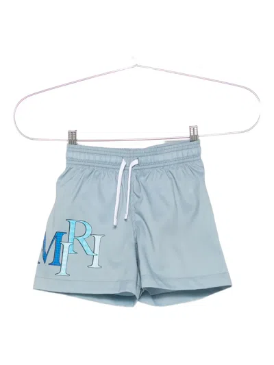 Amiri Kids' Logo-print Drawstring Swim Shorts In Blue