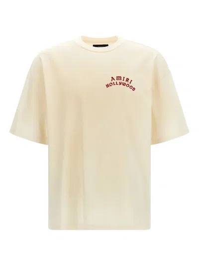 Amiri Hollywood Logo Embroidered Cotton T-shirt In Neutral