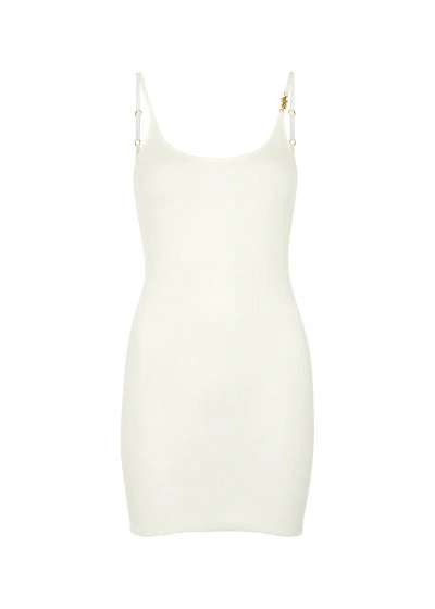 Amiri Logo Ribbed Cotton-blend Mini Dress In White
