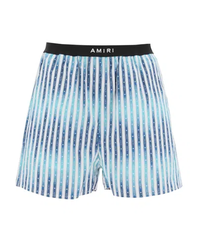 Amiri Logo Tape Shorts In Blue