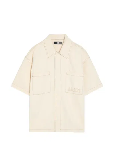 Amiri Denim Shirt Short Sleeves Chest Pockets In Neutral