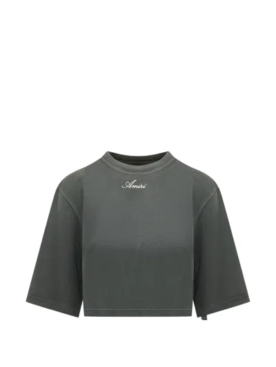 Amiri Logo-embroidered Cropped Top In Gray