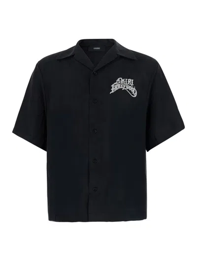 Amiri Logo-embroidered Cuban Collar Button-up Shirt With Short Sleeves In Black