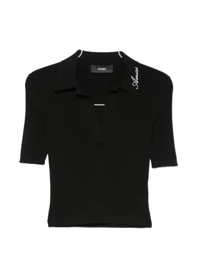 Amiri Logo-embroidered Polo-collar T-shirt In Black