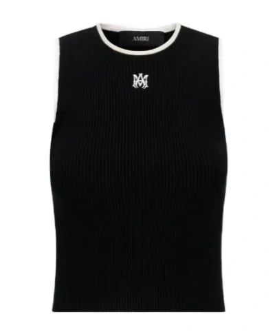 Amiri Logo-embroidered Ribbed-knit Tank Top In Black