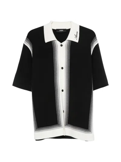 Amiri Short-sleeved Knit Wool Shirt With Abstract Pattern In Black